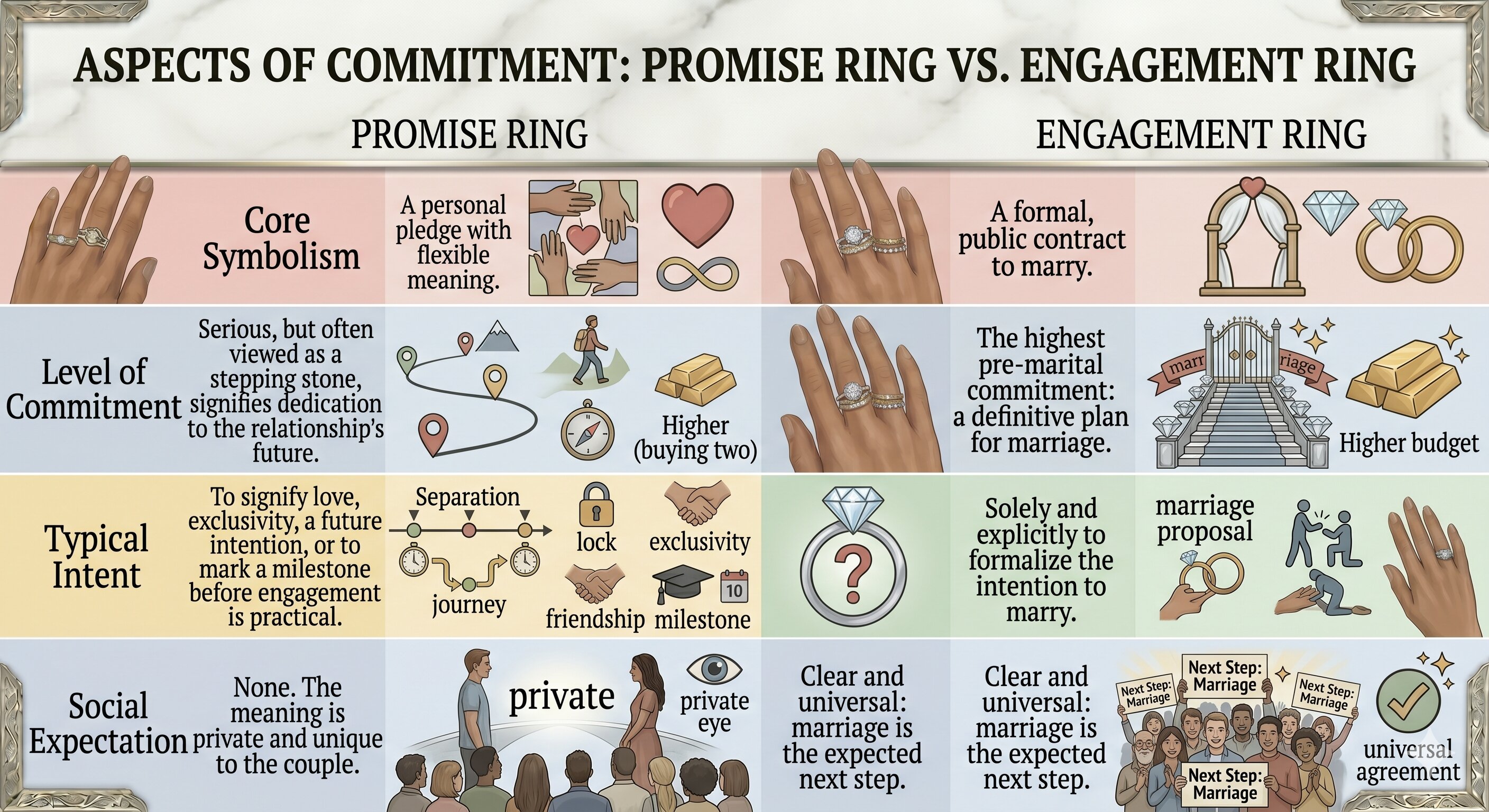 aspects of commitment promise ring V engagement ring